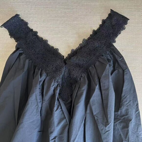 BEST Helsa Mini Dress With Lace in Tech Poplin Small Black Noir French Casual - Picture 7 of 10